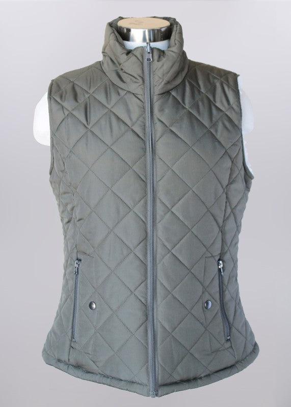 Quilted Vest-clothing, Coats & Jackets, jacket, Olive, Olive Green, Outerwear, Quilted, Vest, Women, women's, Zip Front-[option4]-[option5]-[option6]-Bella Bliss Boutique in Texas