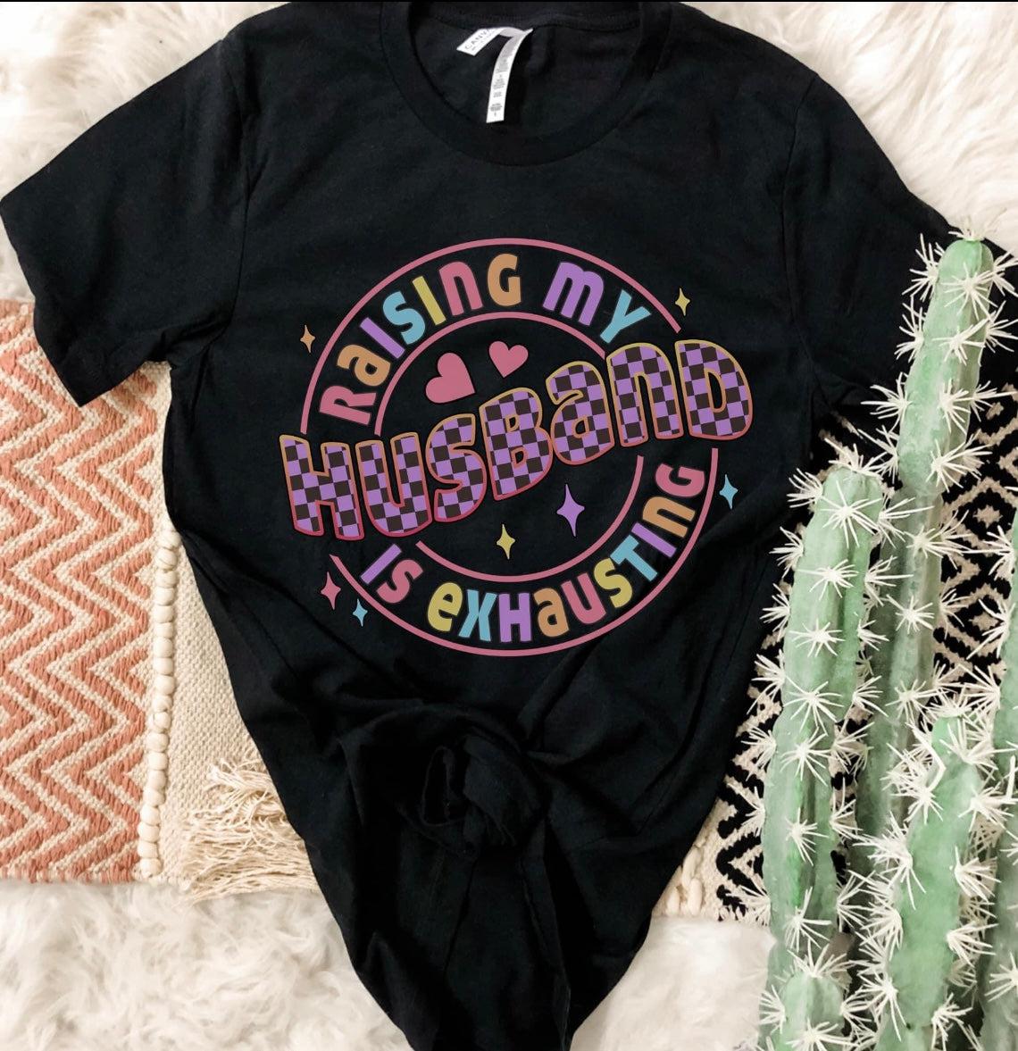 Raising My Husband Tee-Black, clothing, Curvy, Raising My Husband, T-Shirt, Top, Tops, Women, women's-S-[option4]-[option5]-[option6]-Bella Bliss Boutique in Texas