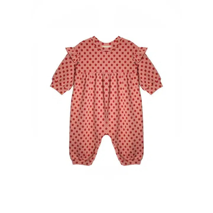 Red Velvet Romper-Children & Tweens, children's, clothing, Empire Waist, Floral Print, Infant to 6, Jumpsuits & Rompers, Pink, romper, Rompers, Ruffle Detail-3M-[option4]-[option5]-[option6]-Bella Bliss Boutique in Texas