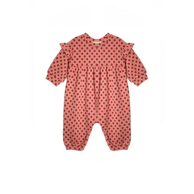 Red Velvet Romper-Children & Tweens, children's, clothing, Empire Waist, Floral Print, Infant to 6, Jumpsuits & Rompers, Pink, romper, Rompers, Ruffle Detail-3M-[option4]-[option5]-[option6]-Bella Bliss Boutique in Texas