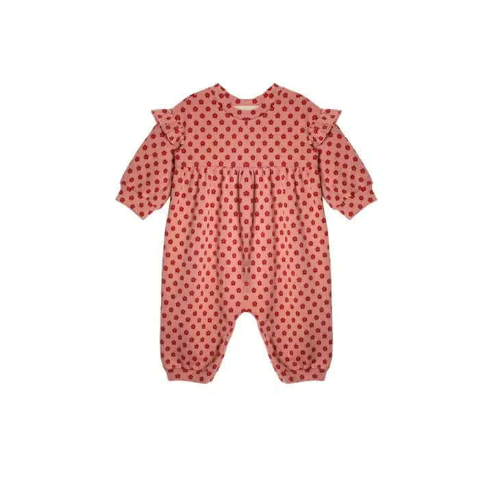 Red Velvet Romper-Children & Tweens,children's,clothing,Empire Waist,Floral Print,Infant to 6,Jumpsuits & Rompers,Pink,romper,Rompers,Ruffle Detail-[option4]-[option5]-[option6]-Bella Bliss Boutique in Texas