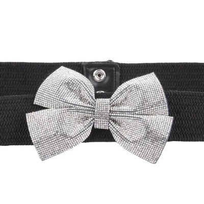 Rhinestone Bow Stretch Belt-Accessories, Belt, Belts, Black, Raffia, Rhinestone, Rhinestone Bow, Rhinestone Detail, Stretch Belt, Women, women's-S-[option4]-[option5]-[option6]-Bella Bliss Boutique in Texas