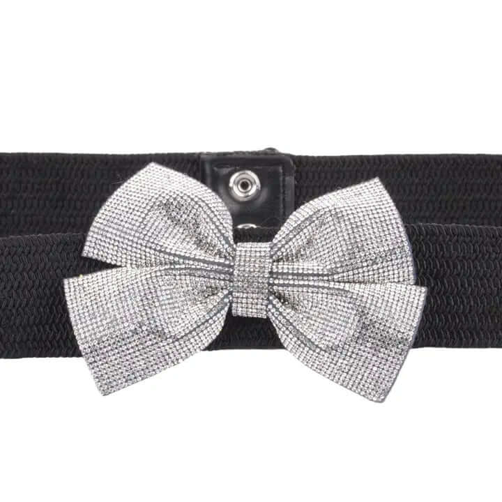 Rhinestone Bow Stretch Belt-Accessories,Belt,Belts,Black,Raffia,Rhinestone,Rhinestone Bow,Rhinestone Detail,Stretch Belt,Women,women's-[option4]-[option5]-[option6]-Bella Bliss Boutique in Texas