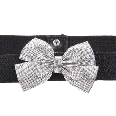 Rhinestone Bow Stretch Belt-Accessories,Belt,Belts,Black,Raffia,Rhinestone,Rhinestone Bow,Rhinestone Detail,Stretch Belt,Women,women's-[option4]-[option5]-[option6]-Bella Bliss Boutique in Texas