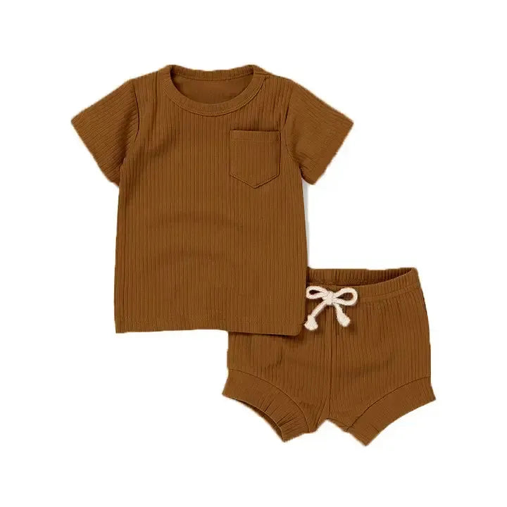 Ribbed Shorts Set-2-Piece Set,Bottoms,Children & Tweens,children's,clothing,Drawstring Waist,Infant to 6,Ribbed,Rust,Sale,set,Short Set,shorts set,Top,Tops-0/3M-[option4]-[option5]-[option6]-Bella Bliss Boutique in Texas