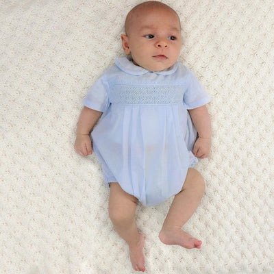 Romper with Smocking-Blue, boys, children's, Children/Tween, Childrens/Tween, clothing, easter, infant, Infant to 6, infant-6, Jumpsuits & Rompers, newborn, romper, Rompers, smocked, spring, summer-Newborn-[option4]-[option5]-[option6]-Bella Bliss Boutique in Texas