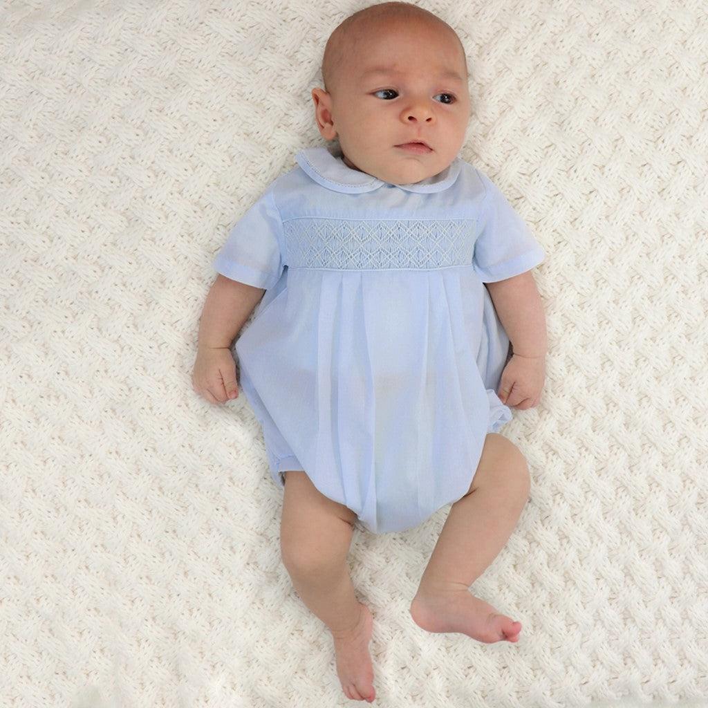 Romper with Smocking-Blue, boys, children's, Children/Tween, Childrens/Tween, clothing, easter, infant, Infant to 6, infant-6, Jumpsuits & Rompers, newborn, romper, Rompers, smocked, spring, summer-[option4]-[option5]-[option6]-Bella Bliss Boutique in Texas