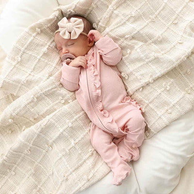 Rosy Check Zipper Footies-Caden Lane,checkered,Children & Tween,Children & Tweens,Footed,infant,Infant to 6,Pink,Rompers,Ruffle Detail,Zipper Detail-[option4]-[option5]-[option6]-Bella Bliss Boutique in Texas