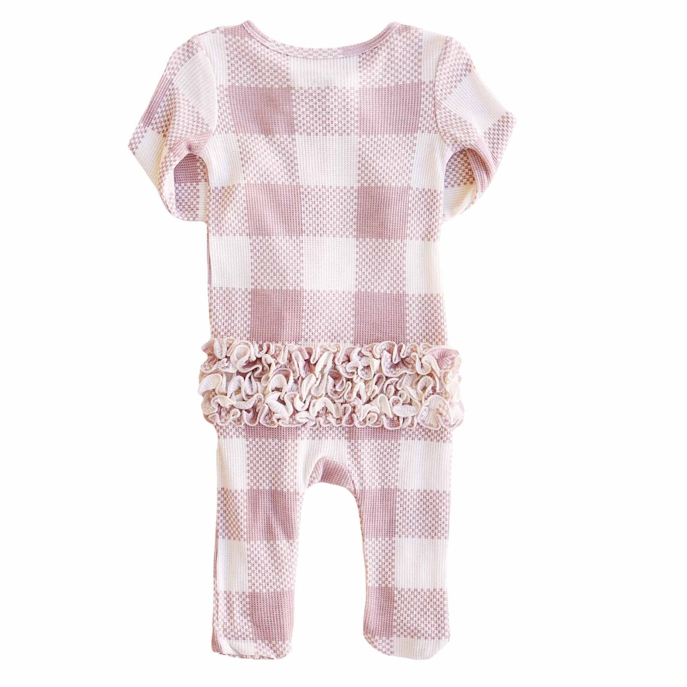 Rosy Check Zipper Footies-Caden Lane,checkered,Children & Tween,Children & Tweens,Footed,infant,Infant to 6,Pink,Rompers,Ruffle Detail,Zipper Detail-[option4]-[option5]-[option6]-Bella Bliss Boutique in Texas