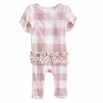 Rosy Check Zipper Footies-Caden Lane,checkered,Children & Tween,Children & Tweens,Footed,infant,Infant to 6,Pink,Rompers,Ruffle Detail,Zipper Detail-[option4]-[option5]-[option6]-Bella Bliss Boutique in Texas