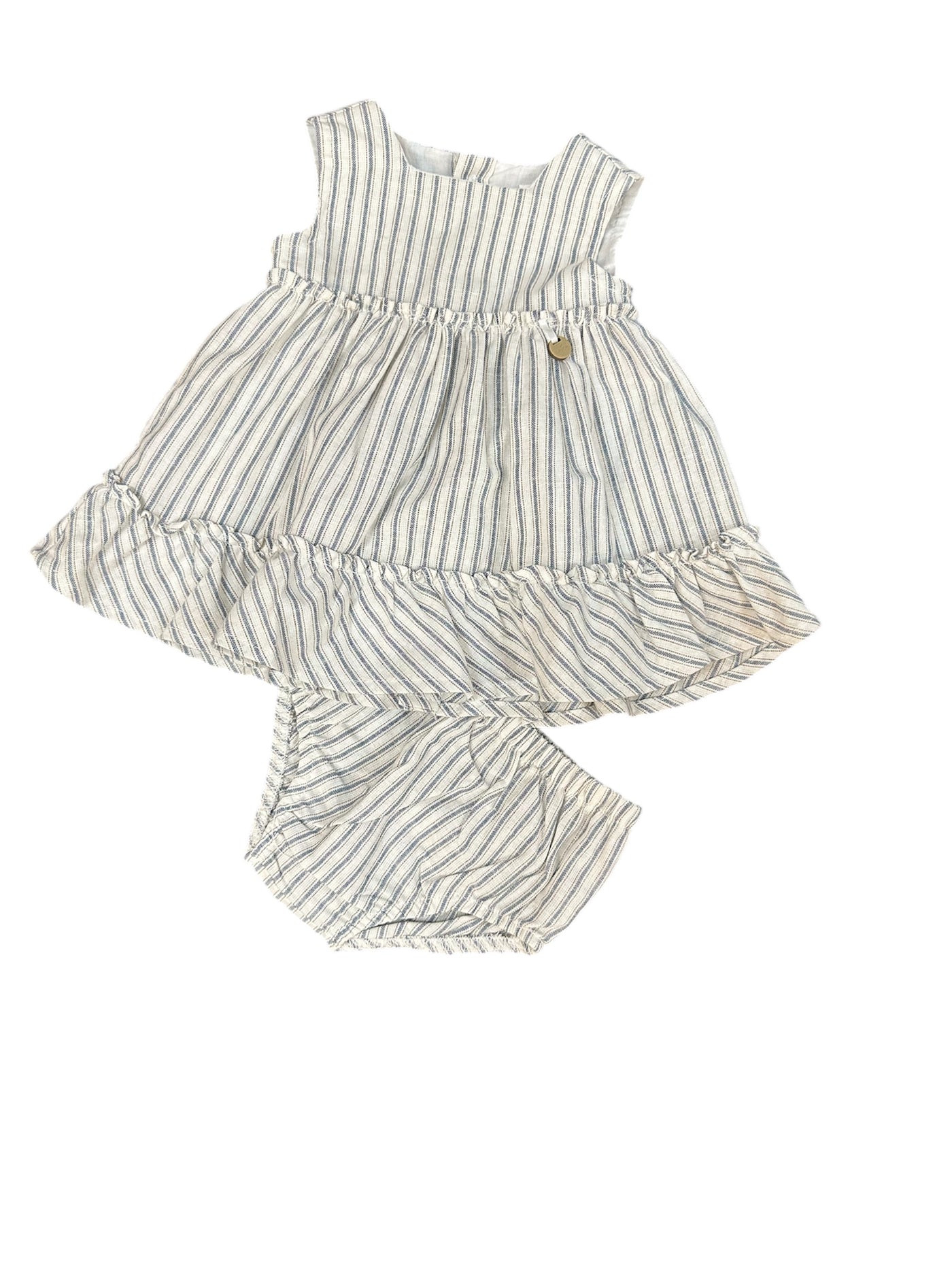 Ruffle Detail Dress w/Bloomers-Blue Stripe,Children & Tweens,clothing,dress,Dress with Bloomers,dresses,Infant to 6,little girls dresses-0/1M-[option4]-[option5]-[option6]-Bella Bliss Boutique in Texas