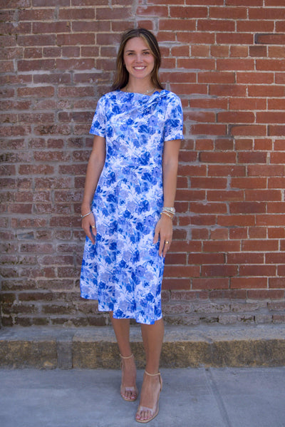 Ruffle Detail Tube Midi Dress-A-Line,Boat Neck,clothing,dress,dresses,Floral,Floral Print,Midi Dress,Royal Blue,Tie Waist Detail,Women,women's-4-[option4]-[option5]-[option6]-Bella Bliss Boutique in Texas