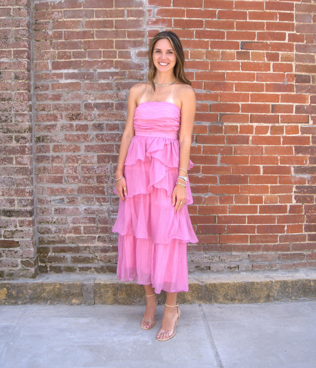 pink ruffle tube dress Tube Ruffle Side Slit Dress