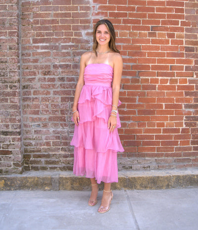 Ruffle Detail Tube Midi Dress-clothing,dress,dresses,Layered,Layered Dress,Midi Dress,Pink,Ruffle Detail,Tube Dress,Women,women's-S-[option4]-[option5]-[option6]-Bella Bliss Boutique in Texas