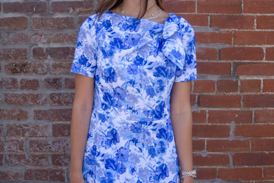 Ruffle Detail Tube Midi Dress-A-Line,Boat Neck,clothing,dress,dresses,Floral,Floral Print,Midi Dress,Royal Blue,Tie Waist Detail,Women,women's-[option4]-[option5]-[option6]-Bella Bliss Boutique in Texas