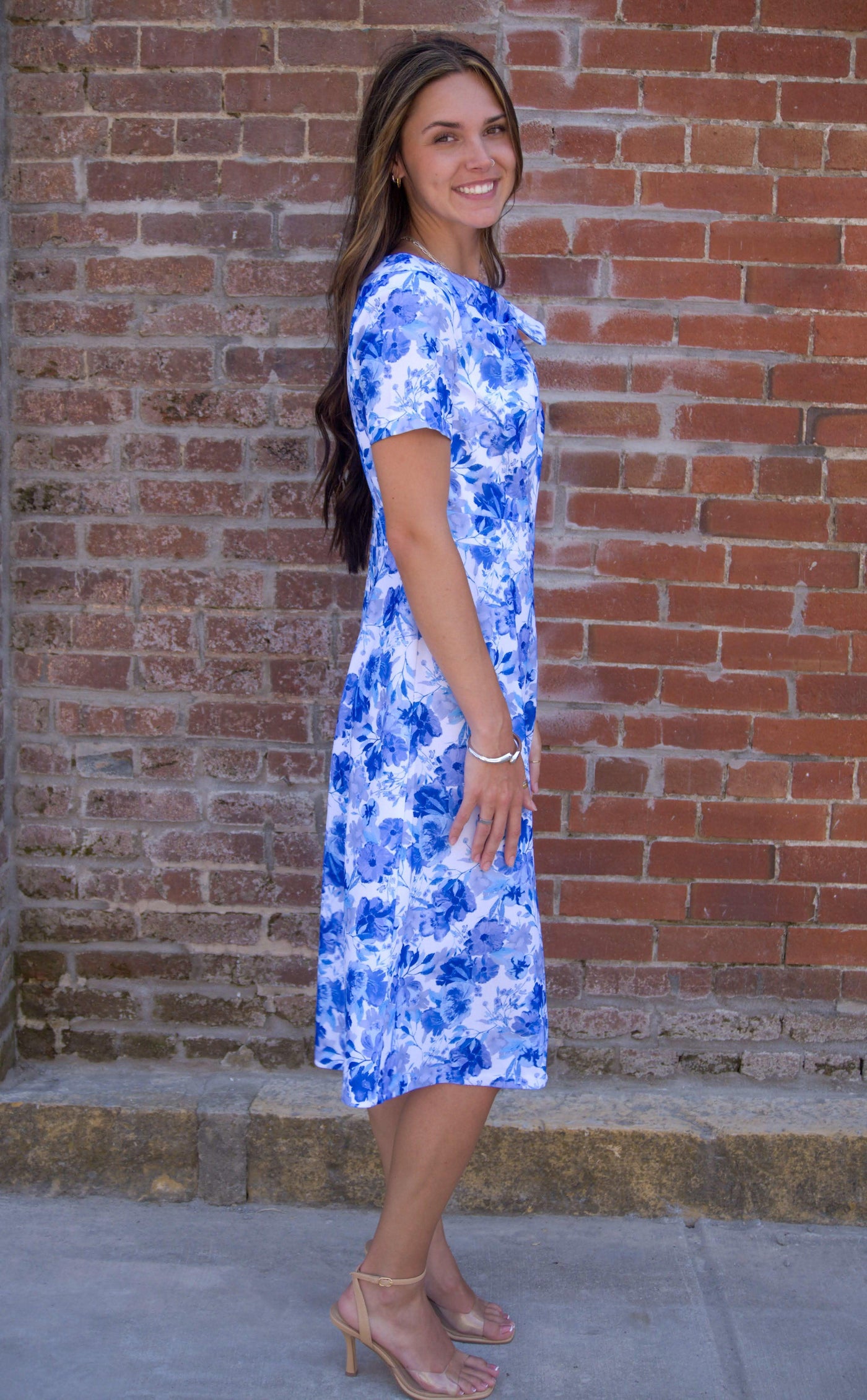Ruffle Detail Tube Midi Dress-A-Line,Boat Neck,clothing,dress,dresses,Floral,Floral Print,Midi Dress,Royal Blue,Tie Waist Detail,Women,women's-[option4]-[option5]-[option6]-Bella Bliss Boutique in Texas