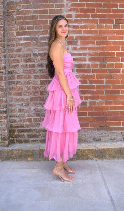 Ruffle Detail Tube Midi Dress-clothing,dress,dresses,Layered,Layered Dress,Midi Dress,Pink,Ruffle Detail,Tube Dress,Women,women's-[option4]-[option5]-[option6]-Bella Bliss Boutique in Texas