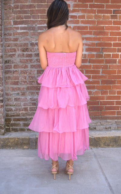 Ruffle Detail Tube Midi Dress-clothing,dress,dresses,Layered,Layered Dress,Midi Dress,Pink,Ruffle Detail,Tube Dress,Women,women's-[option4]-[option5]-[option6]-Bella Bliss Boutique in Texas