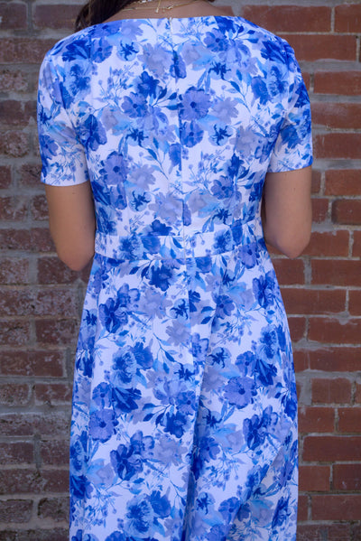 Ruffle Detail Tube Midi Dress-A-Line,Boat Neck,clothing,dress,dresses,Floral,Floral Print,Midi Dress,Royal Blue,Tie Waist Detail,Women,women's-[option4]-[option5]-[option6]-Bella Bliss Boutique in Texas