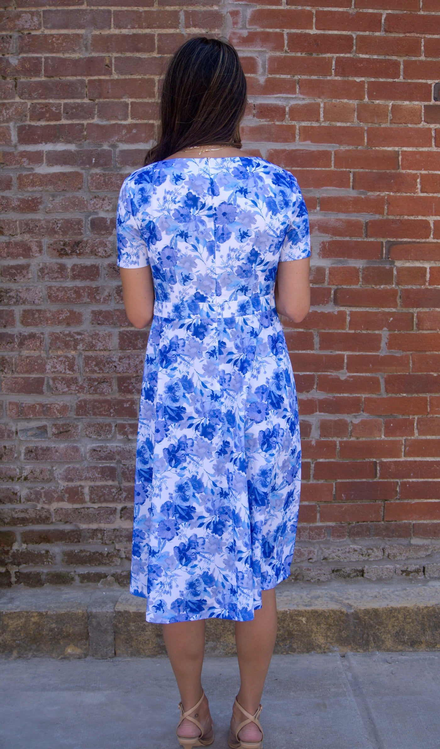 Ruffle Detail Tube Midi Dress-A-Line,Boat Neck,clothing,dress,dresses,Floral,Floral Print,Midi Dress,Royal Blue,Tie Waist Detail,Women,women's-[option4]-[option5]-[option6]-Bella Bliss Boutique in Texas