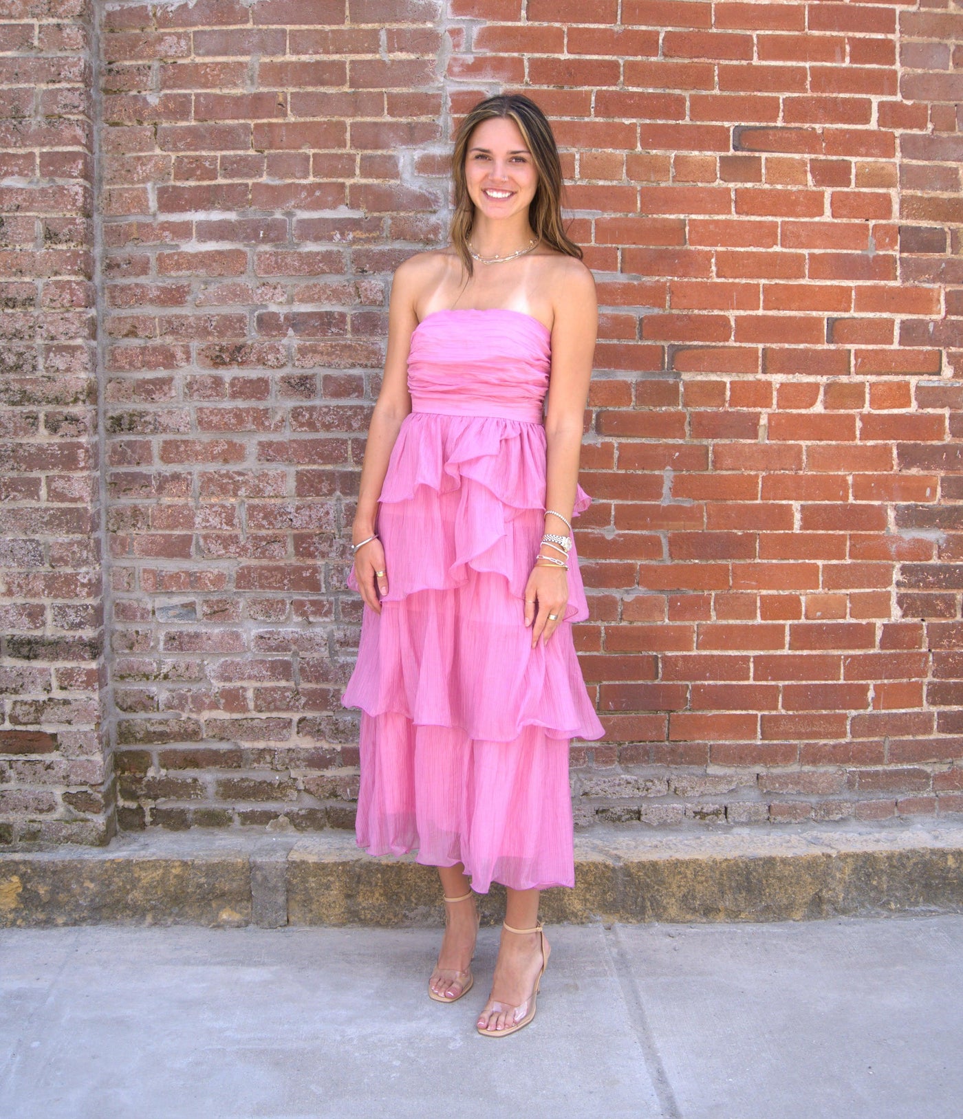 Ruffle Detail Tube Midi Dress-clothing,dress,dresses,Layered,Layered Dress,Midi Dress,Pink,Ruffle Detail,Tube Dress,Women,women's-[option4]-[option5]-[option6]-Bella Bliss Boutique in Texas