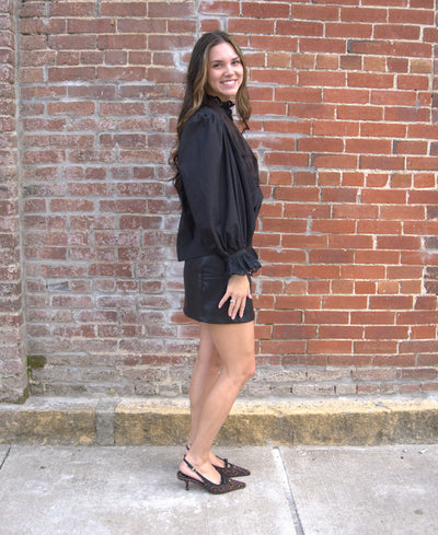 Ruffle Eyelet Detail Top-Black,clothing,Eyelet Detail,Long Sleeve,Ruffle Detail,Ruffle Detail Neckline,Ruffle Detail Top,Top,Tops,Women,women's-[option4]-[option5]-[option6]-Bella Bliss Boutique in Texas