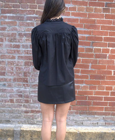 Ruffle Eyelet Detail Top-Black,clothing,Eyelet Detail,Long Sleeve,Ruffle Detail,Ruffle Detail Neckline,Ruffle Detail Top,Top,Tops,Women,women's-[option4]-[option5]-[option6]-Bella Bliss Boutique in Texas