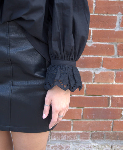 Ruffle Eyelet Detail Top-Black,clothing,Eyelet Detail,Long Sleeve,Ruffle Detail,Ruffle Detail Neckline,Ruffle Detail Top,Top,Tops,Women,women's-[option4]-[option5]-[option6]-Bella Bliss Boutique in Texas