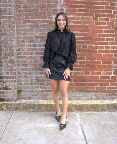 Ruffle Eyelet Detail Top-Black,clothing,Eyelet Detail,Long Sleeve,Ruffle Detail,Ruffle Detail Neckline,Ruffle Detail Top,Top,Tops,Women,women's-[option4]-[option5]-[option6]-Bella Bliss Boutique in Texas