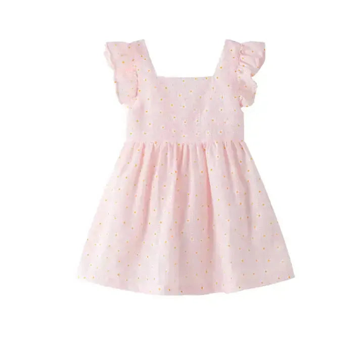 Ruffle Sleeve Dress-Bow Detail,Children & Tweens,children's,clothing,dress,dresses,Flowers,Infant to 6,Pink,Ruffle Sleeve,White Flowers-2-[option4]-[option5]-[option6]-Bella Bliss Boutique in Texas