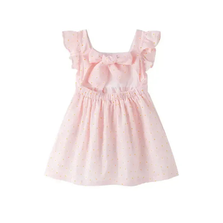 Ruffle Sleeve Dress-Bow Detail,Children & Tweens,children's,clothing,dress,dresses,Flowers,Infant to 6,Pink,Ruffle Sleeve,White Flowers-[option4]-[option5]-[option6]-Bella Bliss Boutique in Texas