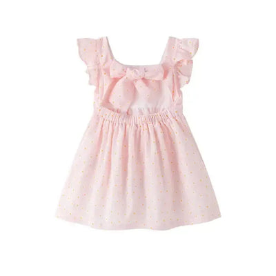 Ruffle Sleeve Dress-Bow Detail,Children & Tweens,children's,clothing,dress,dresses,Flowers,Infant to 6,Pink,Ruffle Sleeve,White Flowers-[option4]-[option5]-[option6]-Bella Bliss Boutique in Texas