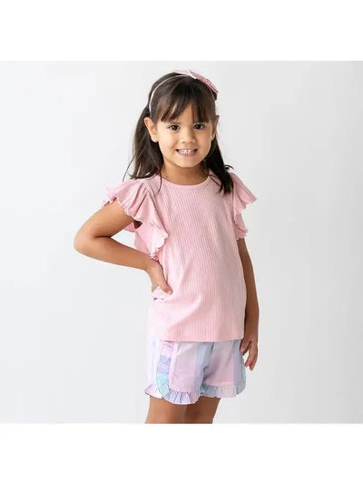 Ruffle Trim Woven Shorts-Bottoms, Children & Tweens, children's, clothing, Infant to 6, Pastel, ruffle, Ruffle Trim, shorts-[option4]-[option5]-[option6]-Bella Bliss Boutique in Texas