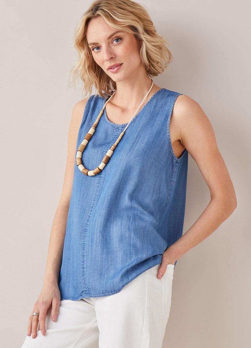 Sailor Swing Tank Top-Chambray, clothing, Sleeveless, Slub Tank Top, Top, Tops, Women, women's-S-[option4]-[option5]-[option6]-Bella Bliss Boutique in Texas