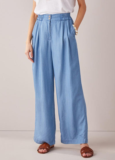 Sand Dune Chambray Pants-Bottoms, Chambray, clothing, Medium Blue, Pants, Wide Leg, Women, women's-S-[option4]-[option5]-[option6]-Bella Bliss Boutique in Texas