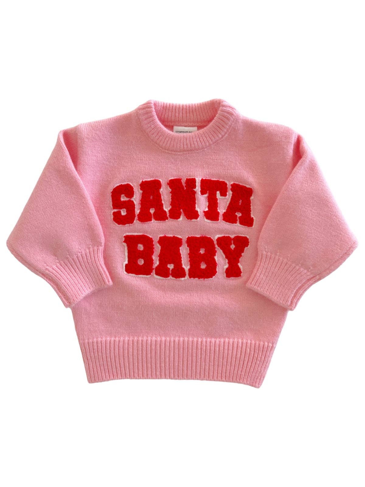 Santa Baby Pink Graphic Sweater-Children & Tween,Children & Tweens,children's,Childrens/Tween,clothing,Crochet Sweater,Infant to 6,Knit Sweater,Lightweight Sweater,Pink,Sweater,Sweaters,Tops-[option4]-[option5]-[option6]-Bella Bliss Boutique in Texas