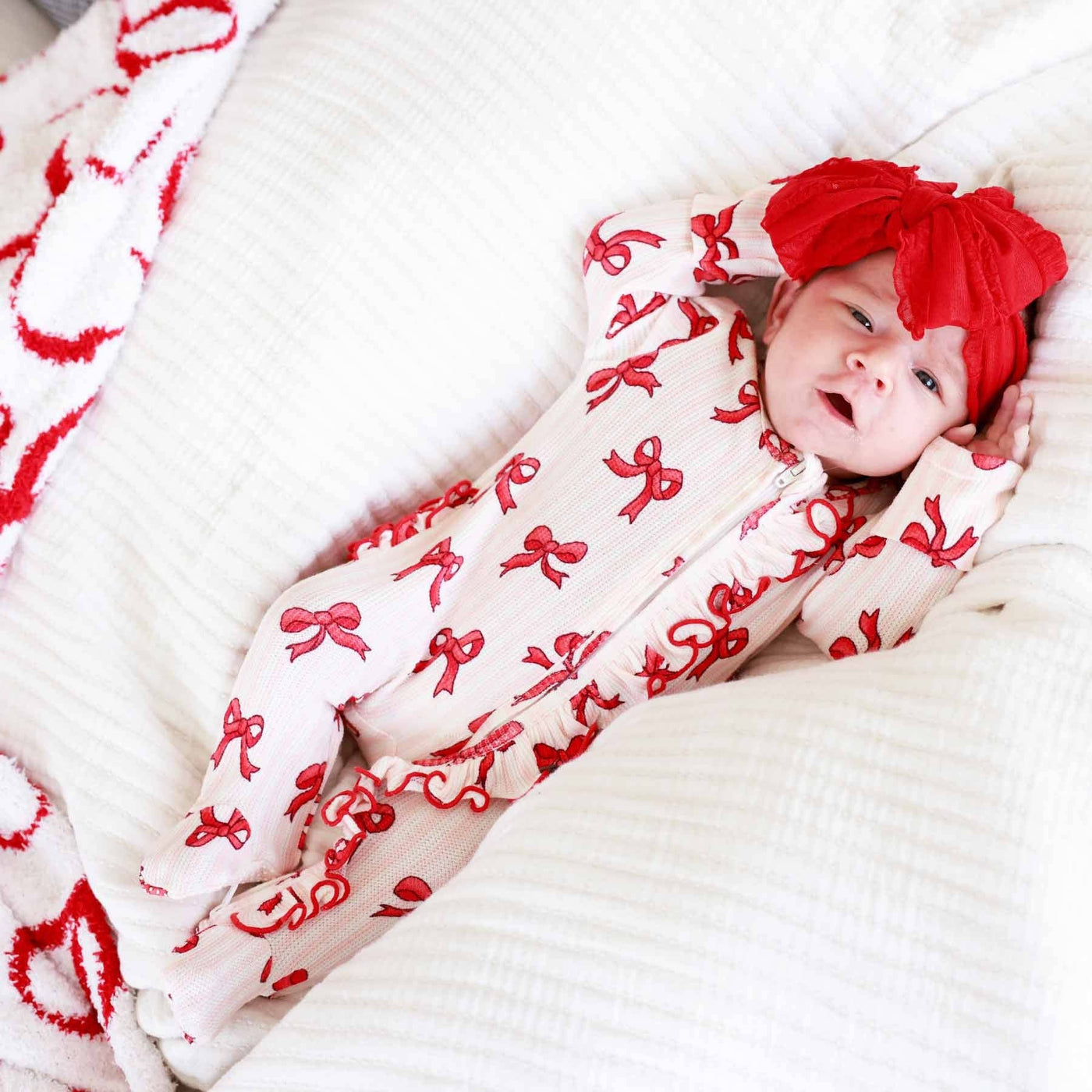 Santa Red Large Ruffle Knit Bow-Bow,Bow Headband,Caden Lane,Children & Tween,Children & Tweens,Hair Accessories,Hair Bows,holiday,Infant to 6,newborn,Red,Stretch-[option4]-[option5]-[option6]-Bella Bliss Boutique in Texas