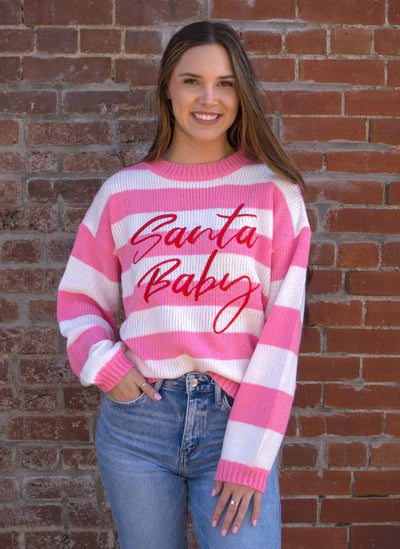 Santa’s Sweetheart Sweater-clothing,holiday,Knit Sweater,Lightweight Sweater,Main Strip,Ribbed Cuff,Ribbed Hem,Striped,Sweater,Sweaters,Top,Tops,Women,women's-[option4]-[option5]-[option6]-Bella Bliss Boutique in Texas