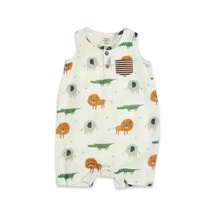 Savannah Henley Short Romper-Children & Tweens,children's,clothing,Crocodiles,Elephants,Henley,Infant to 6,Jumpsuits & Rompers,Lions,Natural,organic,romper,Rompers,Short Romper,Sleeveless-0/3M-[option4]-[option5]-[option6]-Bella Bliss Boutique in Texas