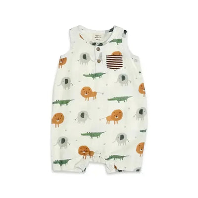 Savannah Henley Short Romper-Children & Tweens,children's,clothing,Crocodiles,Elephants,Henley,Infant to 6,Jumpsuits & Rompers,Lions,Natural,organic,romper,Rompers,Short Romper,Sleeveless-[option4]-[option5]-[option6]-Bella Bliss Boutique in Texas