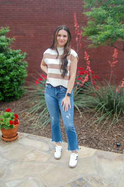 Scallop Hem Sweater-Black,Cap Sleeve,clothing,Coco,Lightweight Sweater,Mock Neck,Sale,Scallop Hem,Striped,Sweater,Top,Tops,Women,women's-[option4]-[option5]-[option6]-Bella Bliss Boutique in Texas