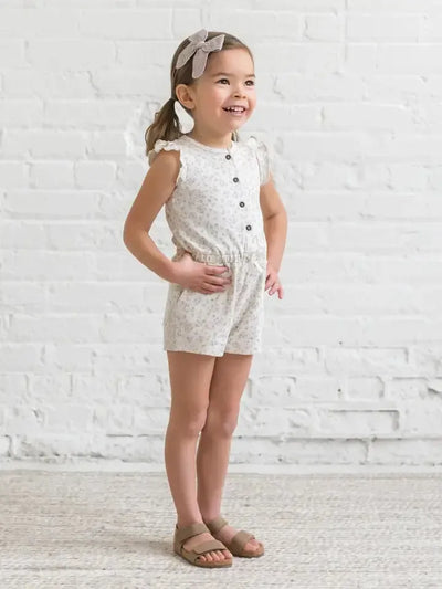 Shaye Floral Romper-Children & Tweens,children's,Cinched Waist,clothing,Coconut Buttons,Floral,Floral Print,Flutter Sleeve,Infant to 6,Jumpsuits & Rompers,romper,Rompers,Shaye,Short Romper-[option4]-[option5]-[option6]-Bella Bliss Boutique in Texas