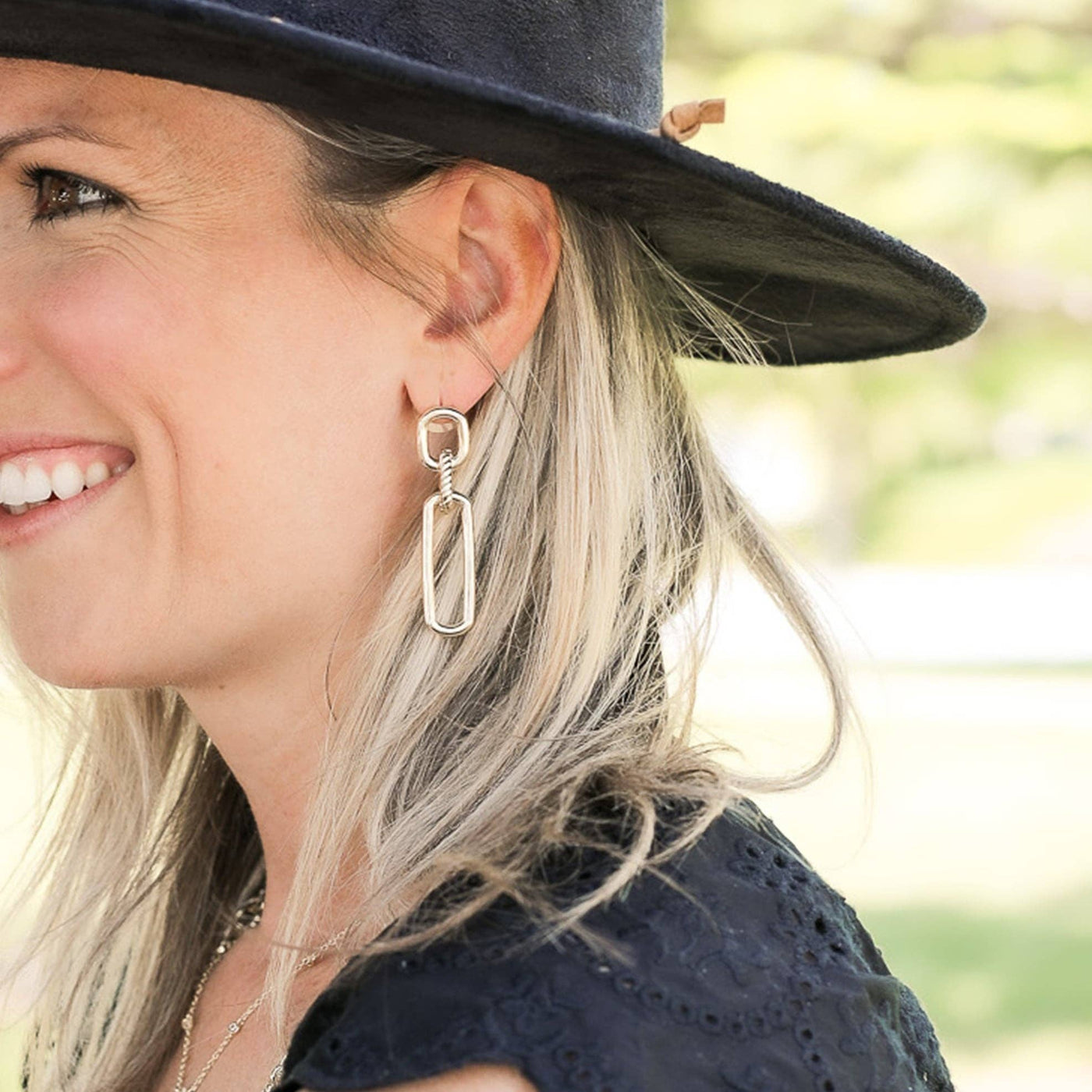 She's Spicy Link Statement Earrings-14k Gold,Dangle Earrings,Earrings,gold,Jewelry,Natalie Wood Designs,Post Drop Earrings,Post Earrings,Women,women's-[option4]-[option5]-[option6]-Bella Bliss Boutique in Texas