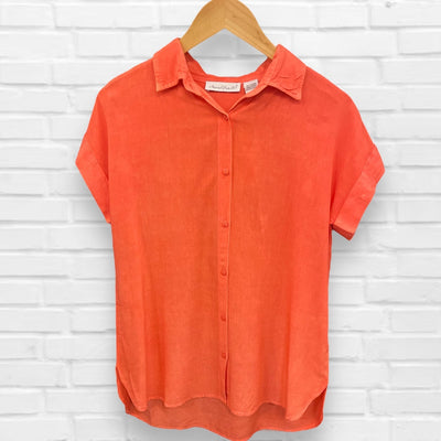 Short Sleeve Button Up Top-button down, Button Up, clothing, orange, Short Sleeve, Top, Tops, Women, women's-[option4]-[option5]-[option6]-Bella Bliss Boutique in Texas