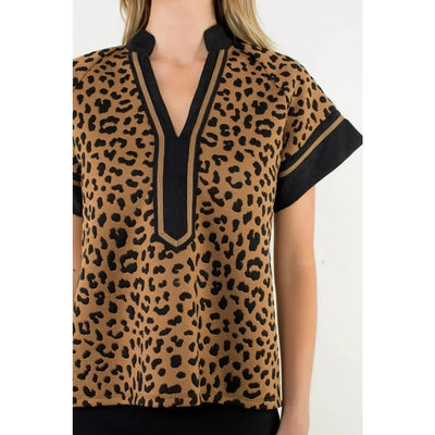 Short Sleeve Cheetah Print V-Neck Top-Black,Brown,Casual Chic,Cheetah,Cheetah Print,Knit,leopard,Lightweight,Short Sleeve,Top,Tops,V-Neck,Women,women's-[option4]-[option5]-[option6]-Bella Bliss Boutique in Texas