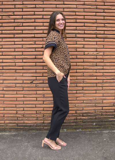 Short Sleeve Cheetah Print V-Neck Top-Black,Brown,Casual Chic,Cheetah,Cheetah Print,Knit,leopard,Lightweight,Short Sleeve,Top,Tops,V-Neck,Women,women's-[option4]-[option5]-[option6]-Bella Bliss Boutique in Texas