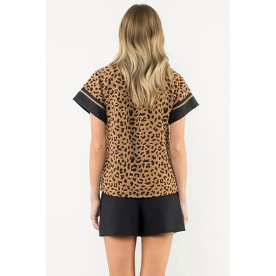 Short Sleeve Cheetah Print V-Neck Top-Black,Brown,Casual Chic,Cheetah,Cheetah Print,Knit,leopard,Lightweight,Short Sleeve,Top,Tops,V-Neck,Women,women's-[option4]-[option5]-[option6]-Bella Bliss Boutique in Texas