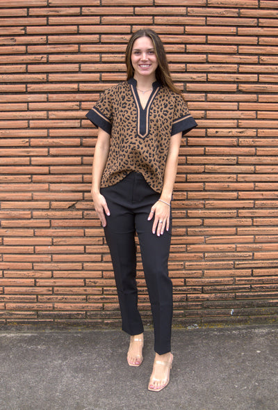 Short Sleeve Cheetah Print V-Neck Top-Black,Brown,Casual Chic,Cheetah,Cheetah Print,Knit,leopard,Lightweight,Short Sleeve,Top,Tops,V-Neck,Women,women's-[option4]-[option5]-[option6]-Bella Bliss Boutique in Texas