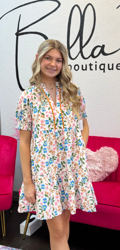 Short Sleeve Floral Mini Dress-clothing,dress,dresses,Floral Print,Mini Dress,Short Sleeve,White,Women,women's-XS-[option4]-[option5]-[option6]-Bella Bliss Boutique in Texas