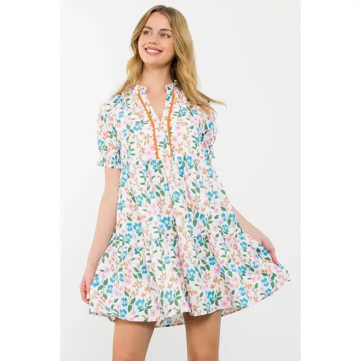 Short Sleeve Floral Mini Dress-clothing,dress,dresses,Floral Print,Mini Dress,Short Sleeve,White,Women,women's-[option4]-[option5]-[option6]-Bella Bliss Boutique in Texas